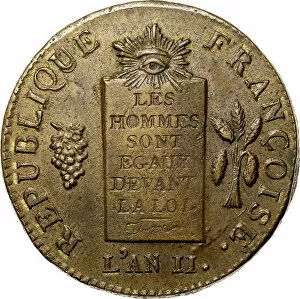 Coin 2 Sols. The National Convention period. Avers, Inscription: Les hommes sont tous egaux devant l