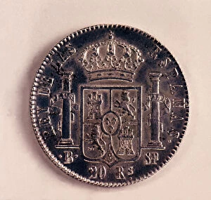 Back of a coin of 20-reales in silver, Ferdinand VII. Mint: Barcelona, 1823