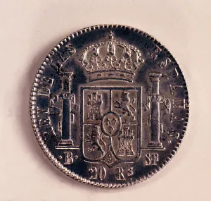 Back of a coin of 20-reales in silver, Ferdinand VII. Mint: Barcelona, 1823 Back of a coin of 20-reales in silver, Ferdinand VII. Mint: Barcelona, 1823