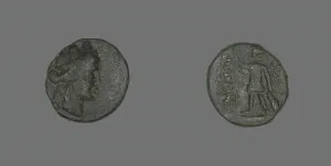 Numismatology Collection: Coin Depicting the Amazon Cyme or the Goddess Tyche, 31 BCE-476 CE. Creator: Unknown