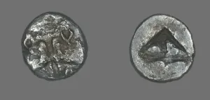 Coin Depicting Two Calves Heads, 550-440 BCE. Creator: Unknown Coin Depicting Two Calves Heads, 550-440 BCE. Creator: Unknown