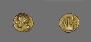 Electrum Prints: Coin Depicting the God Apollo, about 357-353 BCE. Creator: Unknown