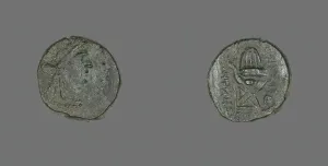 Coin Depicting the God Apollo, (75-50 BC ?). Creator: Unknown