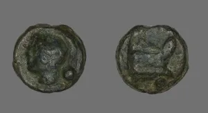 Personification Gallery: Coin Depicting the Goddess Roma, 225-217 BCE. Creator: Unknown