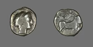 Coin Depicting the Nymph Parthenope, late 5th-4th century BCE. Creator: Unknown