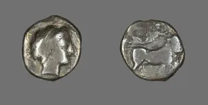Numismatology Collection: Coin Depicting the Nymph Parthenope, late 5th-4th century BCE. Creator: Unknown