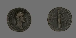 Pius Antoninus Prints: As (Coin) Portraying Emperor Antoninus Pius, 140-144. Creator: Unknown