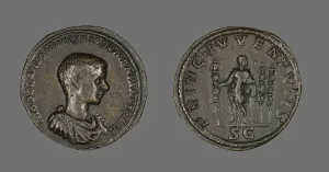 Obverse Prints: Coin Portraying Emperor Diadumenian, 208-217. Creator: Unknown