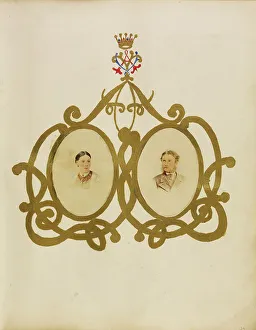 1864 Prints: Collage of Lord and Lady Yarborough beneath Lady Yarborough's monogram