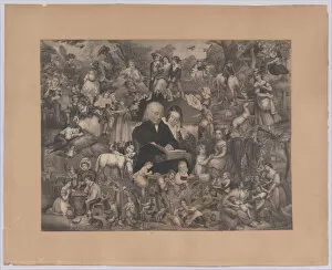 Collage of printed elements centered on a Man and Young Woman Reading, 1851-1866. Creator: Illman Brothers