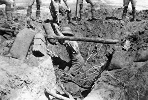 A collapsed British dugout, Mesopotamia, WWI, 1918