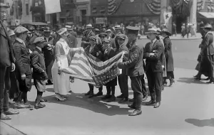 Collecting for Red + [Cross] (Countess Mazzuchi), 1918. Creator: Bain News Service