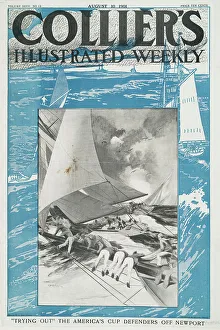 Collier's Illustrated Weekly, Trying Out The America's Cup Defenders Off Newport... c1901. Creator: Edward Penfield. Collier's Illustrated Weekly, Trying Out The America's Cup Defenders Off Newport... c1901. Creator: Edward Penfield