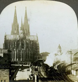 Nordrhein Westfalen Prints: Cologne Cathedral from a railway bridge, Cologne, Germany. Artist: EW Kelley