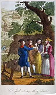 Robber Prints: Colonel Jack, the highwayman, robbing Mary Smith on her way to Kentish Town, London, c1750