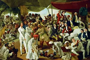 Blood Sports Gallery: Colonel Mordaunt watching a cock fight at Lucknow, India, 1790. Artist: Johan Zoffany