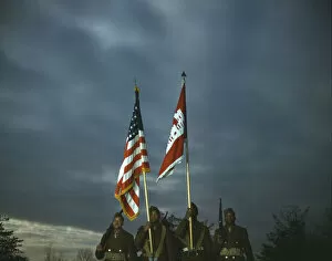Us Army Gallery: Color guard of Negro engineers, Ft. Belvoir(?), Va. between 1941 and 1945. Creator: Unknown
