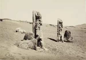 Sphinx Prints: Colossi and Sphynx (sic) at Wady Saboua, 1857. Creator: Francis Frith
