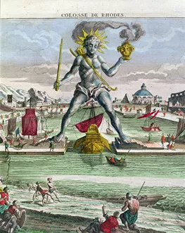 Lighthouse Prints: The Colossus of Rhodes, 18th century. Artist: Georg Balthasar Probst