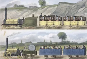 Waggon Prints: Coloured view of the Liverpool & Manchester Railway, 1832-1833. Artist: SG Hughes