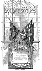 Regimental Prints: Colours of the 31st Regiment placed above the Monument to the Officers