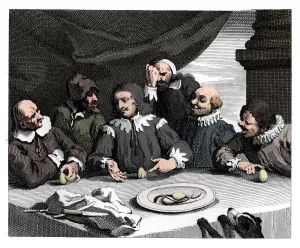 Columbus breaking the egg, 1753, (1833). Artist: William Hogarth Columbus breaking the egg, 1753, (1833). Artist: William Hogarth