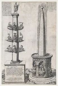 Bhisti Prints: Column of Dilius and Obelisque Fountain, 1574. Creator: Anon