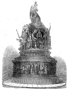 Column erected at Novgorod to commemorate...a thousand years of Russia's nationality, 1862. Creator: Unknown