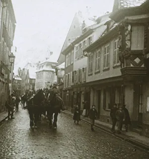 Column of German soldiers, Ribeauville, France, c1914-c1918