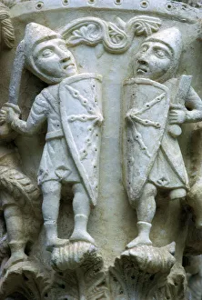 Palermo Prints: Detail of a column showing Norman Soldiers, 12th century