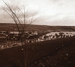 Verdun Prints: Column of trucks, Verdun, northern France, c1914-c1918