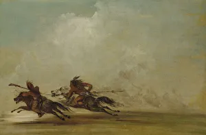 Comanche Prints: Comanche Warrior Lancing an Osage, at Full Speed, 1837-1839. Creator: George Catlin