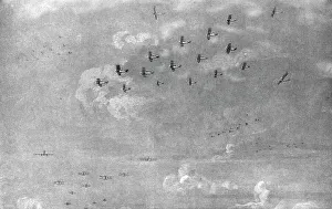 Combat Aerien; en escadre; Escadre de bombardement en expedition...1918. Creator: Etienne Cournault