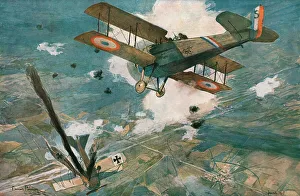 Flameng Francois Prints: Combat Aerien; L'avion ennemi s'abat en flammes