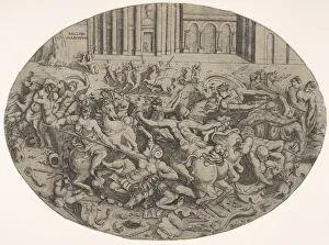 Combat between Amazons and men in front of architectural arcades Combat between Amazons and men in front of architectural arcades