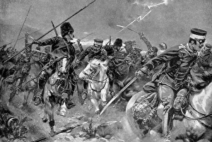 Combat between Cossacks and Japanese Cavalry in a thunderstorm, Russo-Japanese War, 1904-5