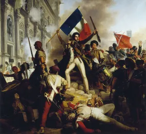 Revolutionaries Prints: Combat devant l'Hôtel de Ville le 28 juillet 1830, 1833. Creator: Jean-Victor Schnetz