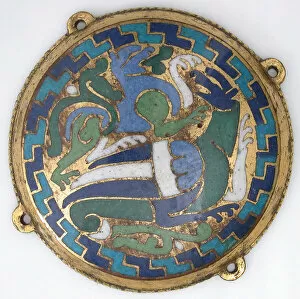 Aveyron Collection: Combat Between Dragon and Dog (one of five medallions from a coffret), French, ca