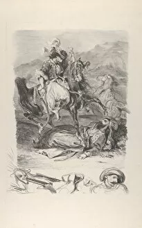 Byron Of Rochdale Gallery: Combat of the Giaour and the Pasha, 1827. 1827. Creator: Eugene Delacroix