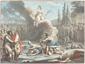 Romans Prints: The Combat of the Horatii and the Curatii, 1783. Creator: Jean Francois Janinet