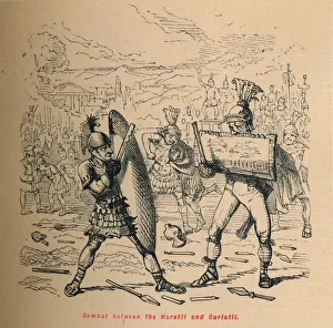 Combat between the Horatii and Curiatii, 1852. Artist: John Leech