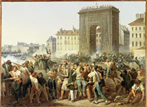 Porte St Denis Prints: Combat de la porte Saint-Denis, 28 juillet 1830, 1830. Creator: Hippolyte Lecomte