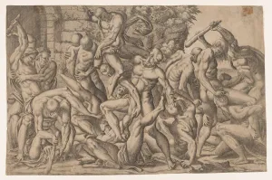 Group Of People Collection: Combat of Naked Men, 1535-55. Creator: Jean Mignon