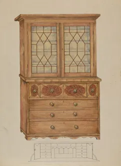 Drawer Prints: Combination Book Case, Desk, and Bureau, c. 1936. Creator: Henry Meyers