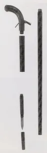Steel Alloy Prints: Combined Walking-Cane, Gun, Pistol, Sword, and Dagger, India subcontinent