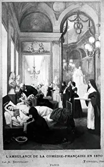 Patient Prints: Comedie-Francaise, Paris: a corridor used as a hospital in the Franco-Prussian War showing