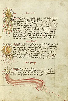 Watercolour And Ink Prints: Comets, shortly after 1464. Creator: Unknown
