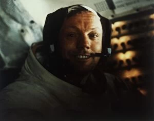 Buzz Aldrin Gallery: Commander Neil Armstrong in the Lunar Module on the Moon, Apollo 11 mission, July 1969