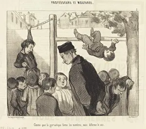 Safety Prints: Comme quoi la gymnastique forme les membres... 1845. Creator: Honore Daumier