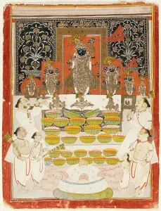 Rice Prints: Commemorative Portrait of Damodarji II (1797-1826) Performing the Ceremony